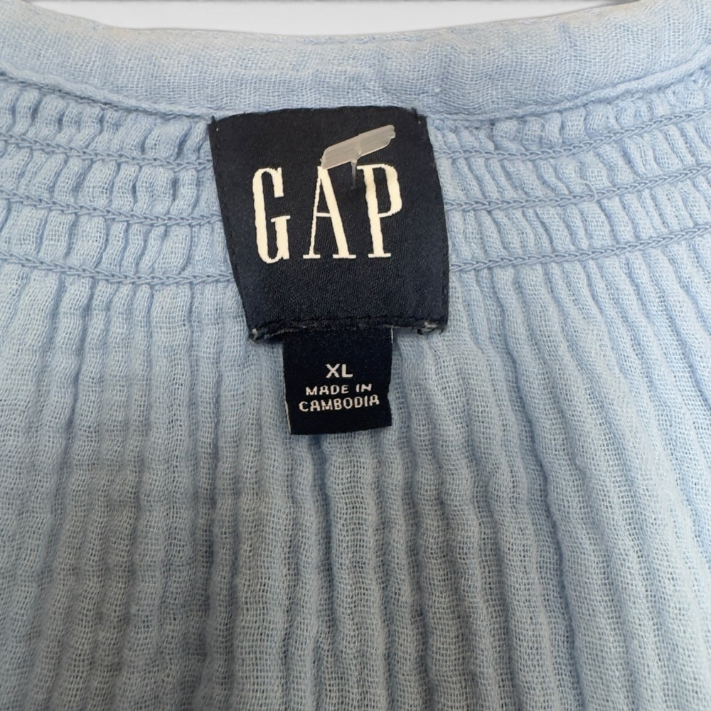Gap Cotton Gauze Tiered Dress XL Light Blue Short Sleeve Mini V-Neck Coastal - Picture 3 of 9